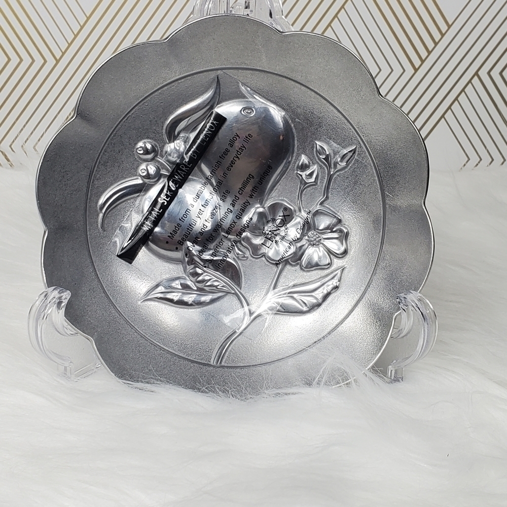 LENOX Orchards in Bloom 6” Aluminum Pewter‎ Scalloped Nut Candy Bowl Dish